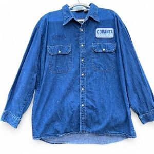 Vintage Pearl Button Covanta Blue Denim Button-Up Work Shirt